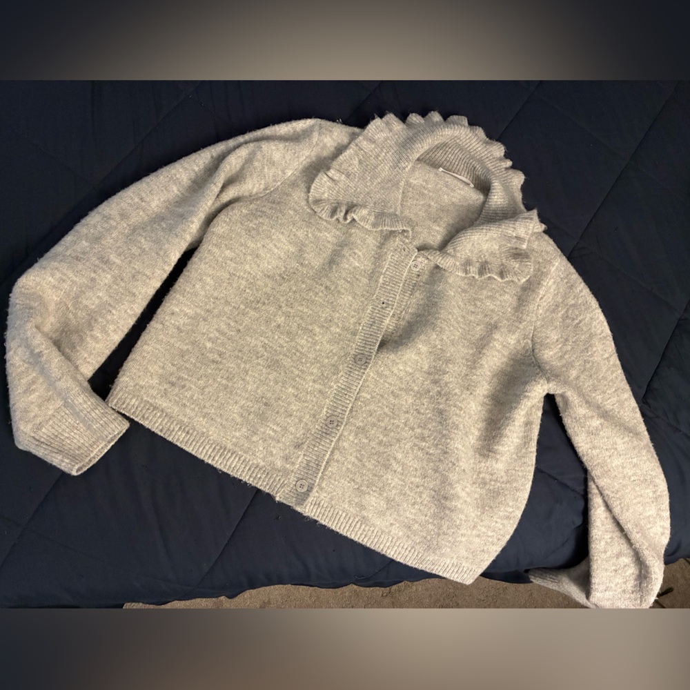 Anthropologie Gray Ruffled Sweater